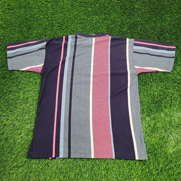 Vintage 90s MOD Stripes Shirt Large 21x27 Blue Red - Picture 3 of 12